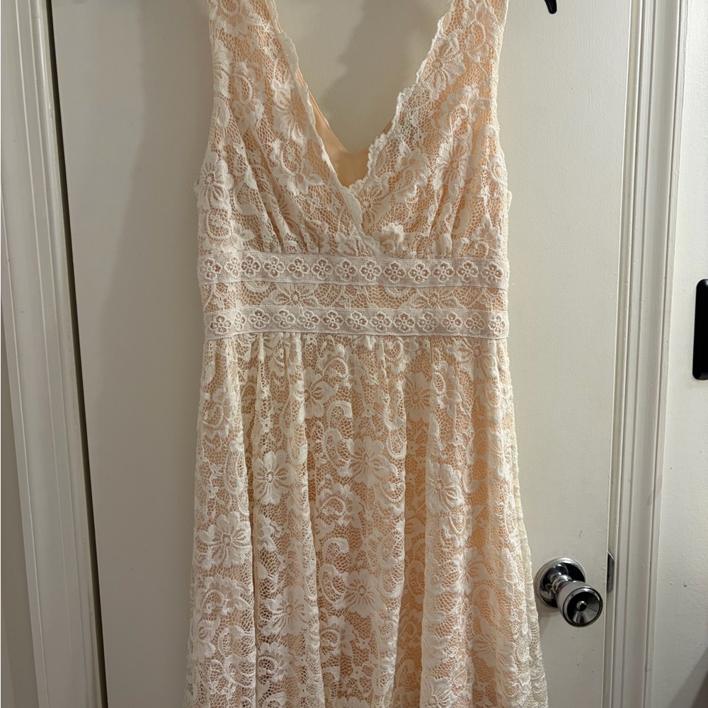As U Wish Lace V-Neck Dress in Cream